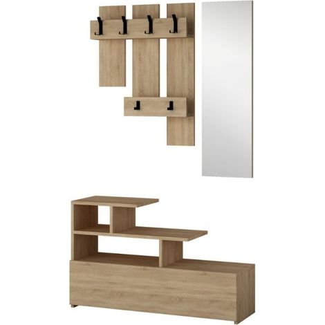 Mobiletto Moderno Rovere da Ingresso Attaccapanni con Specchio Appendiabiti (1/4)