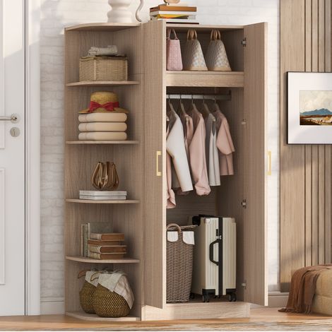 Armoire penderie 90x55x170 cm MDF naturel, portes doubles et étagères, pour chambre – MEUBLIV (1/5)