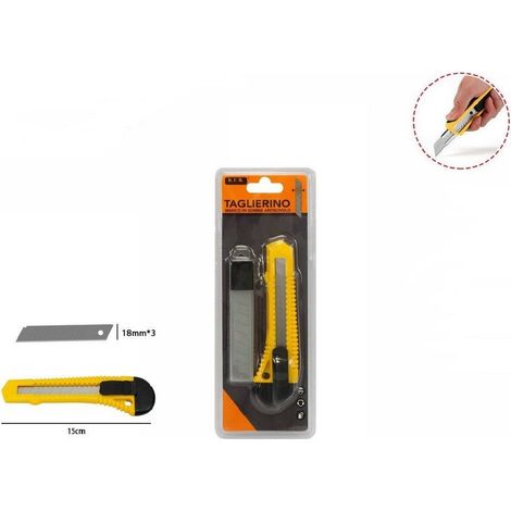 TrAdE Shop Traesio - Taglierino Cutter Professionale 15 Cm Con Fermo Blocco Guida Lame Da 18 Mm 71075 - (1/2)