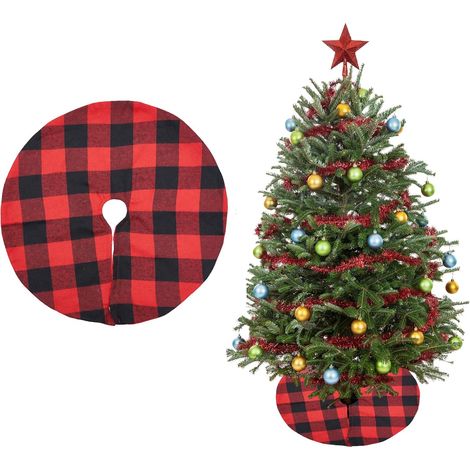Jupes d'arbre de Noël 2 pièces 15 pouces Mini décorations à carreaux noirs et rouges Parfait pour les décorations de vacances de fête de Noël (1/5)