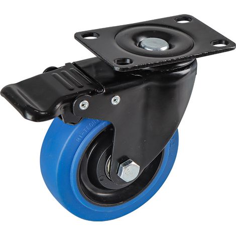 JSSEVN-Lot de 1 Roulettes Pivotantes Bleues 75mm avec Frein - Charge Lourde 100KG, Rotation à 360 Degrés pour Meubles (1/4)