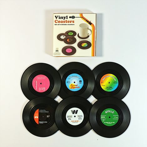 Set mit 6 Untersetzern, Vinyl-Schallplatte (LP), Retro-Stil, rutschfest, für Tassen, Kaffee und Getränke. (1/5)