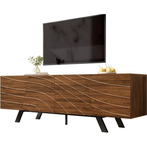 TV-Lowboard mit 2 Türen und offener Ablage, Kabelmanagement, Moderner Stil, aus MDF, 160×39×50,5 cm, Walnuss (1/5)