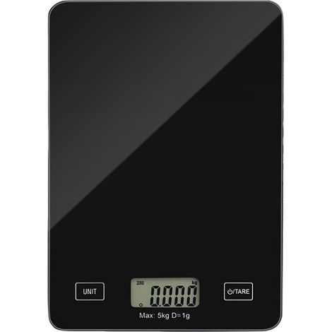 Klassisches Schwarz, elektronische Küchenwaage, Tara-Funktion, Flüssigkeitsumrechnung, ultradünn, 5 kg Tragkraft, 1 g Teilung, Schwarz (1/4)
