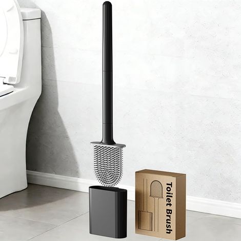 Ensemble de brosse WC en silicone, support mural, design anti-goutte, poignée antidérapante, poils flexibles pour un nettoyage facile, convient pour divers scénarios d'utilisation (noir) (1/5)