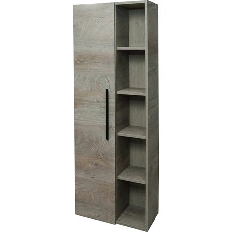 Mobile colonna LosAngeles, Mobile per bagno a 1 anta, Armadio pensile sospeso con 5 ripiani, 51x25h135 cm, Rovere