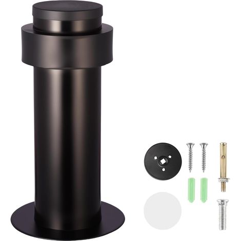 En Inox Butee De Porte, (Noir/Black, 8cm/3.15in)MéTal Bloc Porte, Arret De Porte, Avec Pare-Chocs En Caoutchouc Vis Et Colle 3m, 3 MéThodes D'Installation, Pour Tous Les Sols Durs (1/5)