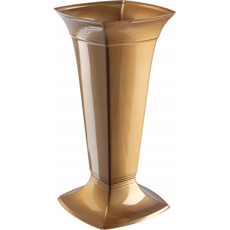 KADAX Grabvase mit Sockel, Friedhofsvase aus Kunststoff, 19 cm, Gold