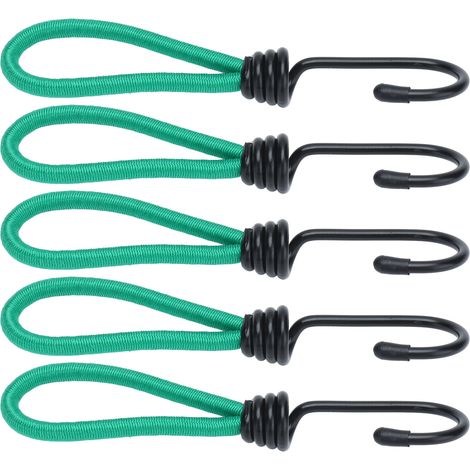 Lot de 5 crochets multifonctionnels portables en corde élastique verte pour la fixation de tentes et auvents de camping en extérieur (1/5)