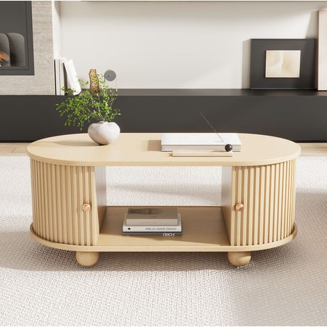 Table salon ovale rangement MDF bois 100x50x40 OKMYHOME (1/5)