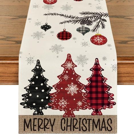 Chemise De Table - Sapin Rouge - Décoration De Table De Noël - 33 X 91 Cm - Pour Salle À Manger Cuisine Fête Familiale - 1 Pièce (1/5)