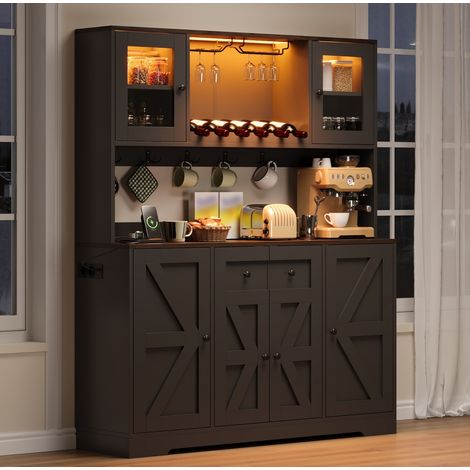 Mobile da cucina 140/40/173 cm nero con LED RGB, prese e portabottiglie (1/5)