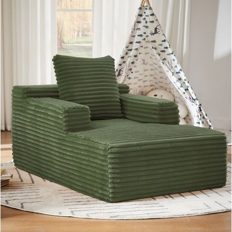 Chaise longue convertibile 117x81x50 cm verde, senza montaggio, in tessuto a coste, 1 posto MEUBLIV (1/5)