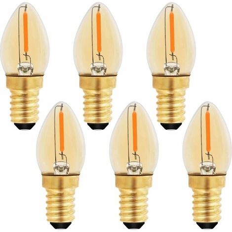 C7 Ampoule Bougie LED E14, E14 Vintage Edison Ampoule Décorative Veilleuse 0.5W équivalent 5W, Ampoule à filament LED Ambre E14 Candélabre 2200K Blanc Chaud, Non Dimmable, Lot de 6- (1/5)