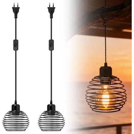 Lot de 2 Suspensions pour Table à Manger, Style Rétro Industriel, Douille E27, Câble 1,8 Mètre, Noir, Ampoule Non Incluse (1/5)