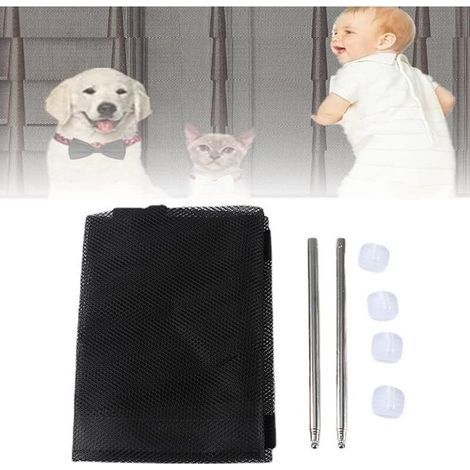 Filet de sécurité pour escalier bébé, filet de sécurité pour balcon, filet de sécurité pour escalier haut, barrière de sécurité pour chien avec crochet et poteau robustes, noir, 180 × 72 cm (1/5)