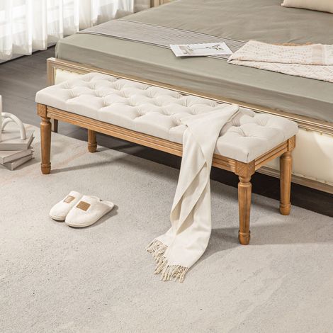 Sitzbank Polsterbank 120 cm Holzbeine Creme OKMYHOME (1/5)