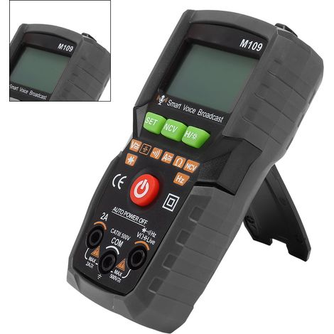 Multimètre numérique portable automatique NCV, voltmètre/ampèremètre CC/CA, avec diffusion vocale en anglais et lampe torche, écran rétroéclairé, noir. (1/5)