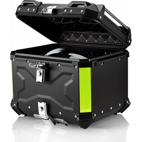 Case Universel pour Moto 45L, avec Dossier et Serrure de Sécurité, Coffre de Rangement pour Casque de Moto Étanche, Aluminium, Support de Fixation Universel (Noir) (1/5)