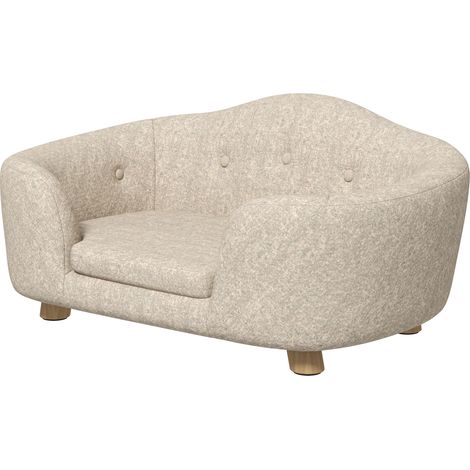 Canapé pour animaux, tapis pour chien, lit pour chien, canapé pour chien, canapé pour chat avec coussin, poche arrière, mousse moelleuse, bois de pin, blanc crème, 70 x 47 x 30 cm (1/5)
