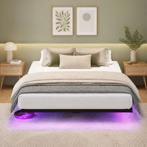 Cama 120x200 cm negra de metal con iluminación LED y estación de carga (1/5)