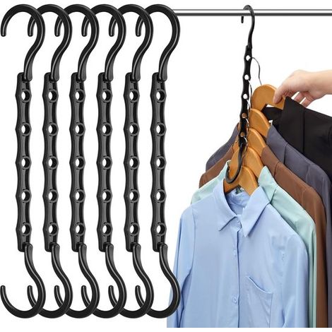 Grucce per abiti，Grucce salvaspazio，Set da 6，Organizzatore di abbigliamento，Accessorio per appendiabiti，Nero (1/5)