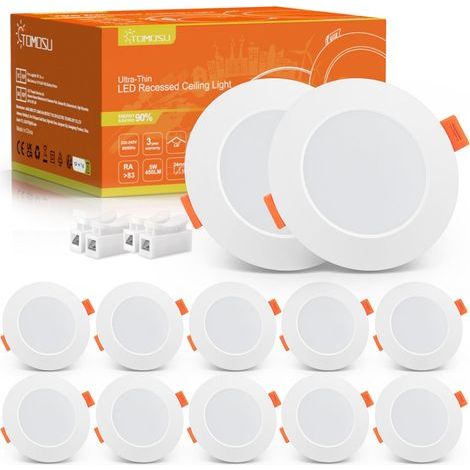 Pack of 10 Recessed LED Spotlights, Extra Flat IP44, Warm White 2700K, For Bathroom and Ceiling (1/5)