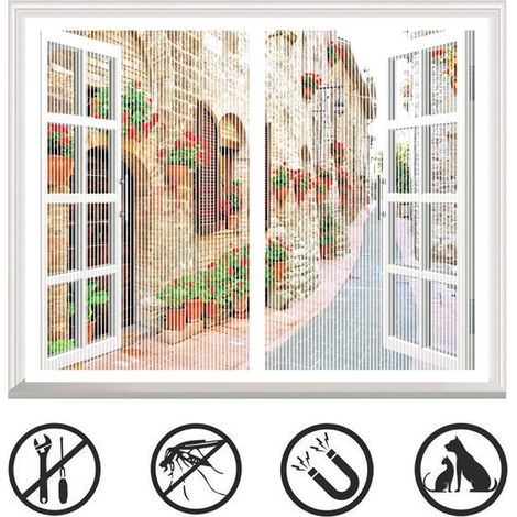 Moustiquaire Fenêtre Magnétique, Automatiquementfermé, Moustiquaire Porte sans Percer pour Couloirs, Blanc, (31x39inch)80x100cm