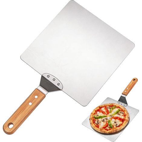 12 pouces Pelle à pizza grande : pelle à pizza en acier inoxydable avec poignée en bois, accessoire pour pizza pour la cuisson et la cuisine, pelle à pizza ultra robuste (1/5)