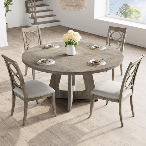 Runder Esstisch für 4-6 Personen, 120cm, Holzsockel, Grau (1/5)