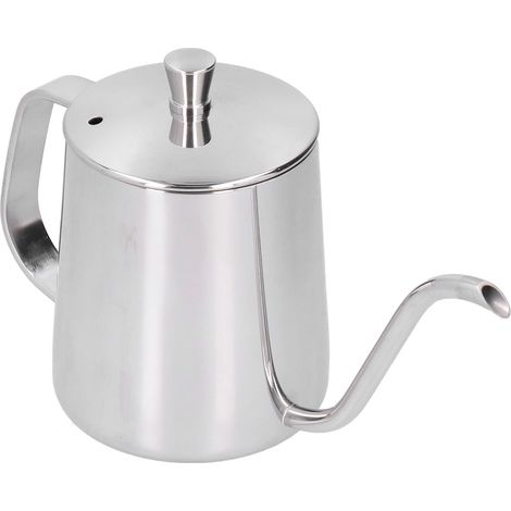 Handfilter-Kaffeekanne aus Edelstahl, Kaffeekanne zum Aufbrühen, Schwanenhals-Teekanne mit Deckel, silberfarben, 350 ml (1/5)