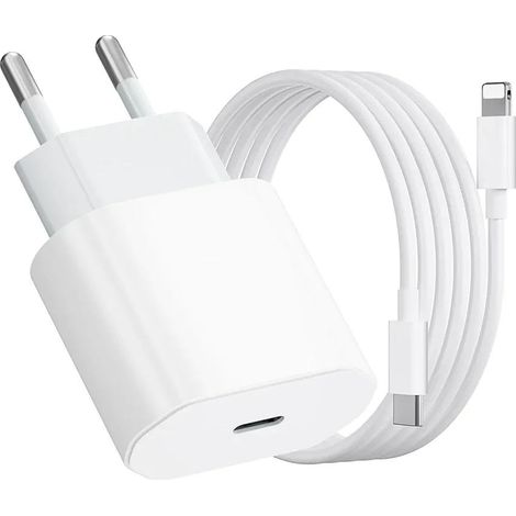 Chargeur rapide 20 W pour iPhone 14, 13, 12, 11 Pro Max Plus, SE, Mini, XR, X, XS câble de charge rapide USB-C de 2 m adaptateur secteur. (1/5)