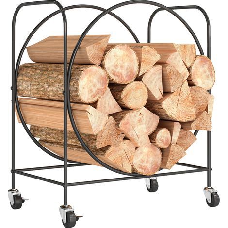 Porte-bûches en métal avec roulettes pour cheminée, utilisable à l'intérieur et à l'extérieur, 51 x 30 x 60 cm, noir (1/5)