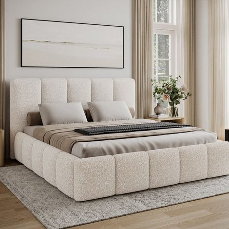 Letto 140x200 con rete inclusa Klaus Bouclé Beige (1/5)