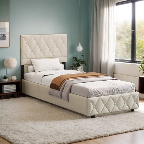 Polsterbett 90x200 cm mit Samtbezug, beige OKMYHOME (1/5)