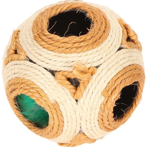 Balle à griffer en sisal pour chat, couleurs vives, interactive, résistante aux griffures, avec plumes colorées (1/5)