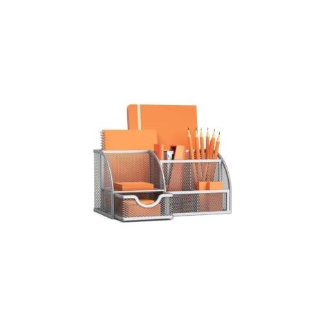Organizzatore da scrivania multifunzionale, semplice organizer da scrivania in rete con cassetto scorrevole, portapenne - Crezuo