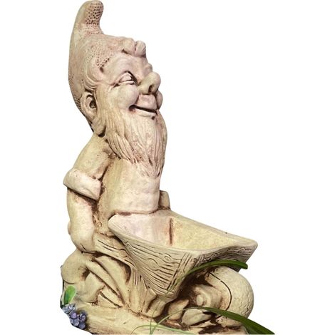 Statuetta da giardino raffigurante un nano con una carriola, realizzata a mano in cemento. (1/5)
