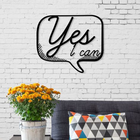 Décor mural moderne 'Yes' en métal noir  ornement suspendu