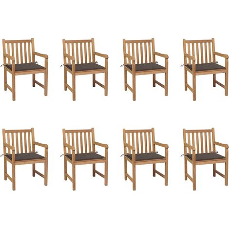 Sillas de jardín 8 uds madera maciza de teca cojines taupé