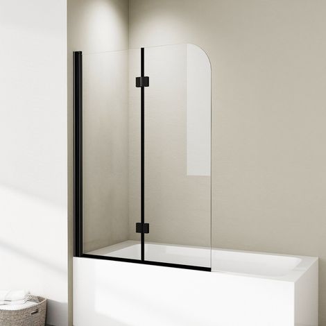 Duschwand für Badewanne 2-teilig 100x140cm Schwarz Badewannenaufsatz Duschtrennwand für Badewanne Duschwand Badewanne Faltwand Duschabtrennung Badewanne, 6mm NANO ESG Glas (1/5)