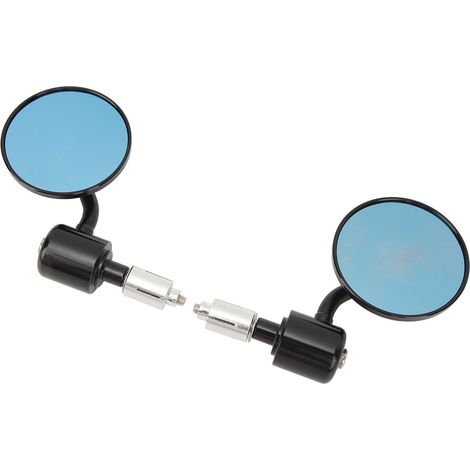 Rétroviseur rond universel pour motos et scooters, 22 mm (7/8 po), en verre bleu, avec guidon et vue latérale. (1/5)