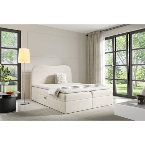 Boxspringbett Schlafzimmerbett DARLIN 200x200cm Stoff Gerra Ecru