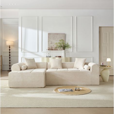 Divano angolare in ciniglia beige 263 cm con tasca laterale HAVRYA (1/5)