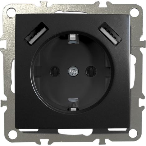 Schuko Steckdose Unterputz Schutzkontakt-Steckdose 1-Fach 16A 220-250V mit 2x USB 5V 1A Schwarz Matt