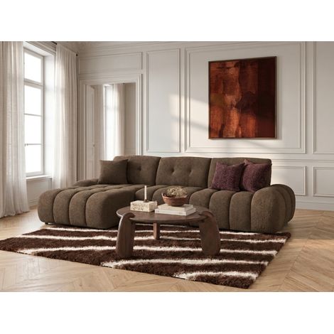 BOBOCHIC - Canapé d'angle avec dossier avance recule APOLLON en tissu bouclette Angle gauche Marron (1/5)