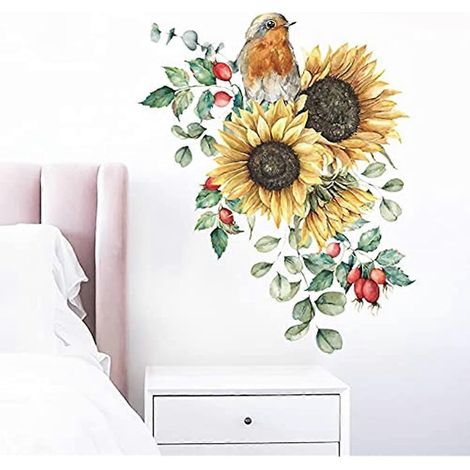 Sticker mural tournesol Mrinb - Magnifiques stickers muraux floraux pour jardin - Décoration murale facile à coller et à décoller pour salon, chambre d'enfant, maison (1/5)