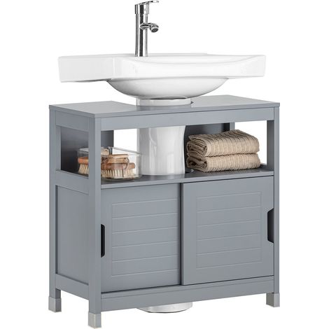 Mueble para Debajo del Lavabo Armario de Baño de Suelo 1 Estante y 2 Puertas Correderas 60 x 30 x 60 cm Gris FRG128-II-SG SoBuy ES