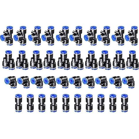 40PCS Connecteur Pneumatique Raccord Pneumatique 4mm Raccords Rapide Air comprimé 4 Formes pour Etancher Raccord Tube Air Comprimé-Type-Y/T/Droit/Angle..