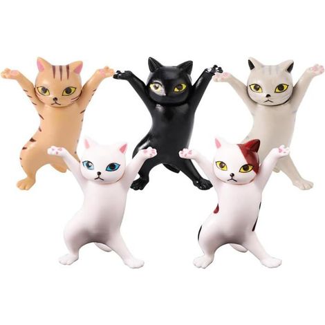 5 PCS mini figurines de chat - Décoration de chaton dansant - Petite statue de chat amusante - Sculpture miniature stylo chat (1/5)